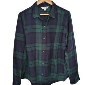 Old Navu Green Blue Plaid Button-Up Flannel Tartan Checkers Christmas Shirt XL